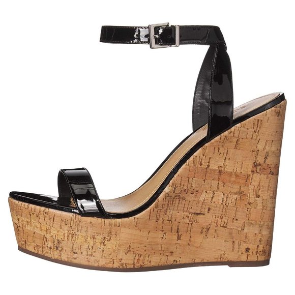 Schutz Eduarda Black Patent Leather Platform Cork Wedge Sandal - Picture 6 of 9